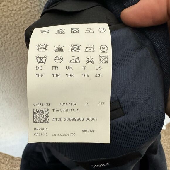 Hugo Boss Blazer Mens 44L Stretch Blue Wool Sport Coat Elbow Patch - Picture 10 of 10